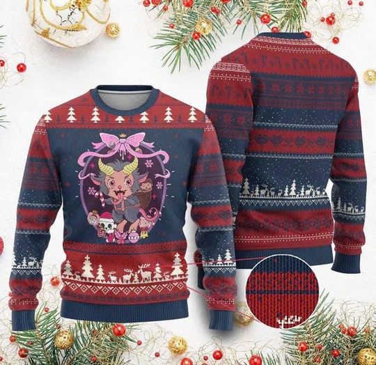 Christmas Kawaii Pastel Krampus Ugly Christmas Sweater, Cute Demon Holiday Sweatshirt, Funny Xmas Gift