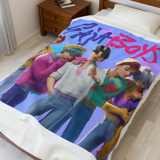 KPop Demon Hunters Saja Boys Sherpa Blanket | Cozy Kpop Boy Band Throw | Fandom Gift | Plush Kpop Blanket