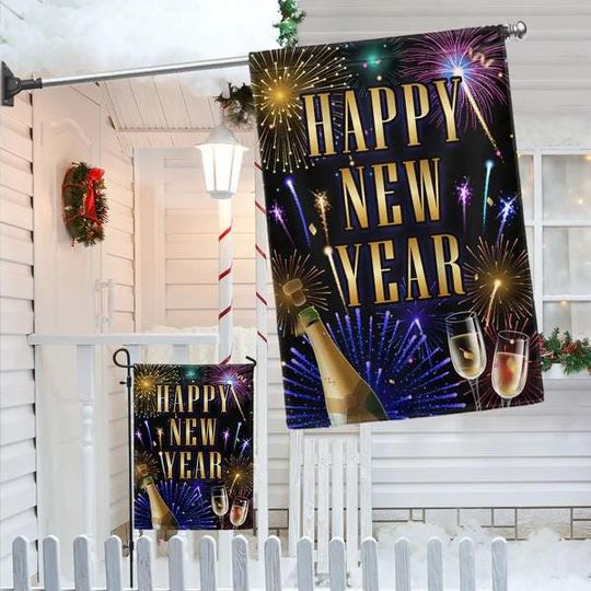 Happy New Year Fireworks Flag