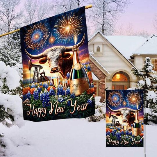Texas Longhorn Happy New Year Flag