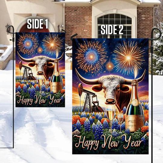 Texas Longhorn Happy New Year Flag