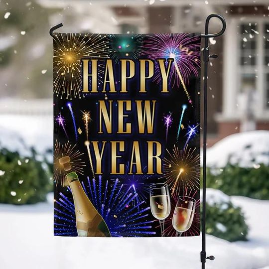 Happy New Year Fireworks Flag