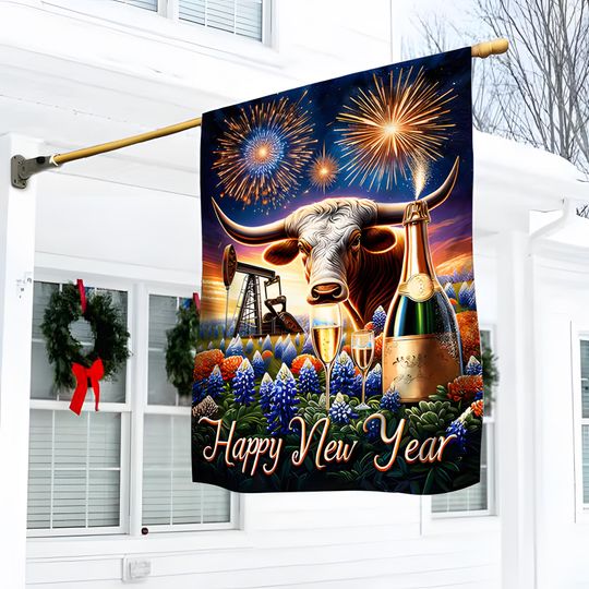 Texas Longhorn Happy New Year Flag