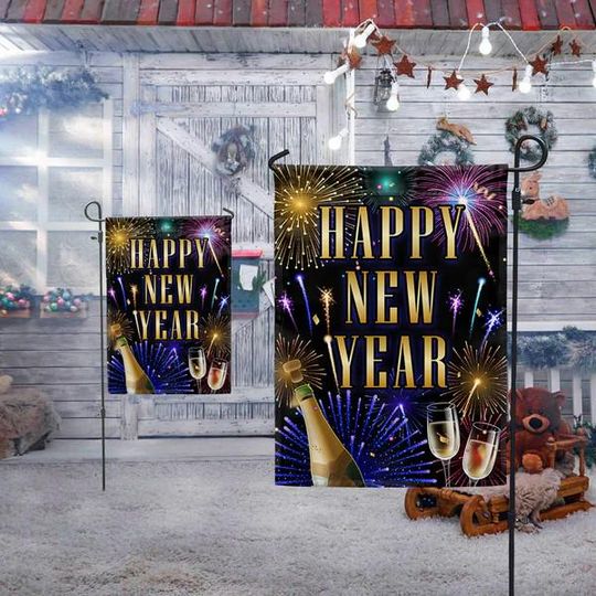 Happy New Year Fireworks Flag