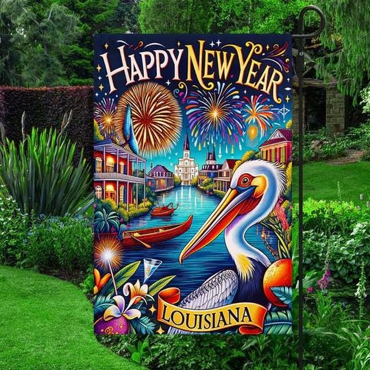 Louisiana Happy New Year Pelican Flag