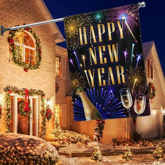 Happy New Year Fireworks Flag