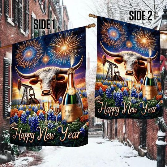 Texas Longhorn Happy New Year Flag