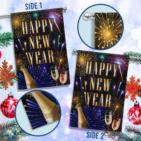 Happy New Year Fireworks Flag