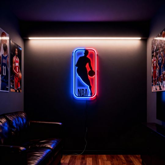 NBA Logo LED Sign | Handmade Basketball Fan Wall Decor