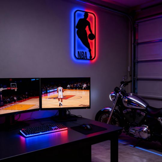 NBA Logo LED Sign | Handmade Basketball Fan Wall Decor