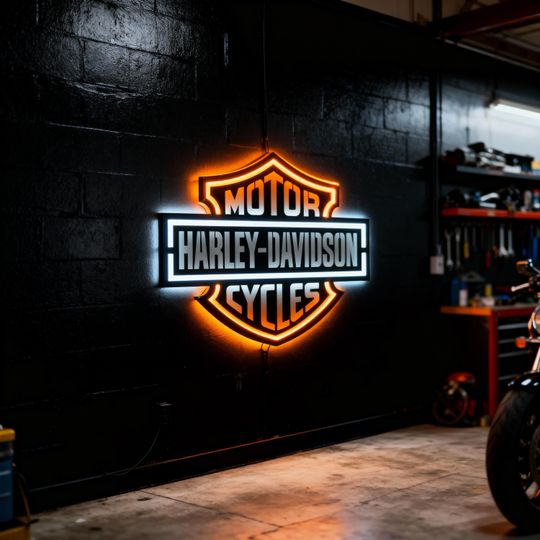 LED Haarleyy Davidson Metal Wall Sign: Garage Decor