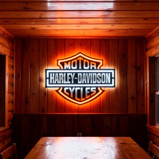 LED Haarleyy Davidson Metal Wall Sign: Garage Decor