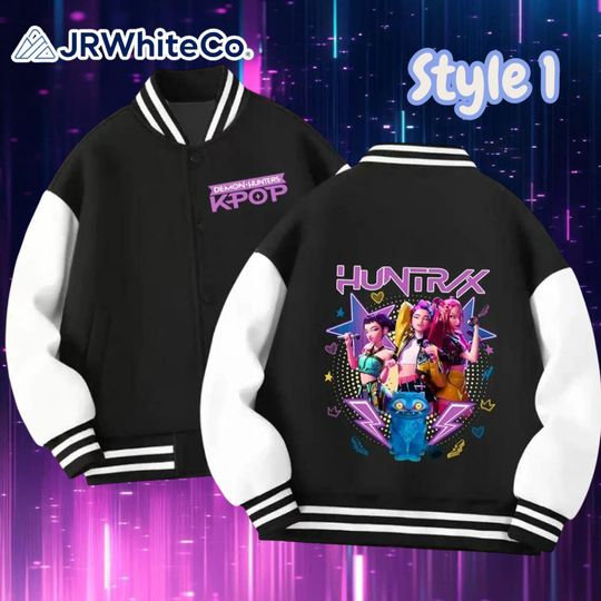 Kpop Demon Hunters Kids Varsity Jacket, Huntrix Baseball Coat, Cute Kpop