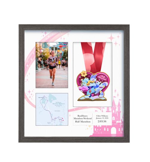 2026 RunDisney Marathon Weekend Half Marathon Medal Display Frame: Personalized Solid Wood with Route Map