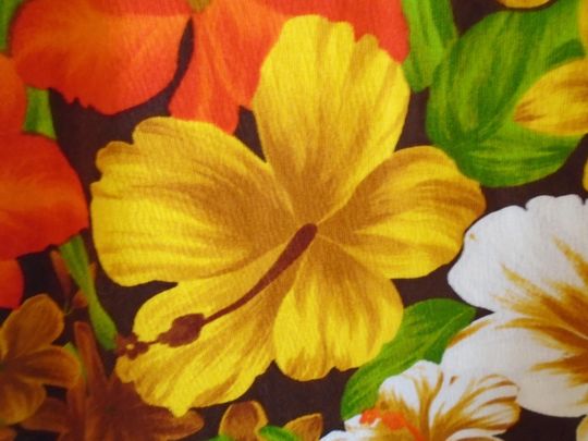 Vintage 1960s Hawaiian Shirt Barkcloth Orange Yellow Brown Medium