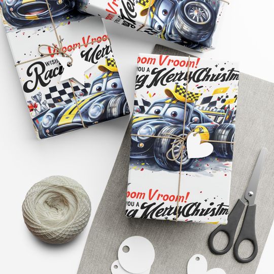 Racing Car Christmas Gift Wrap Paper