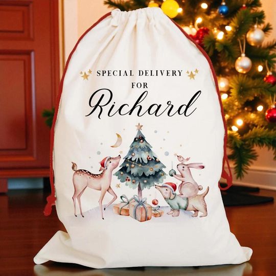 Personalized Christmas Sack | Nutcracker, Woodland Animals Design