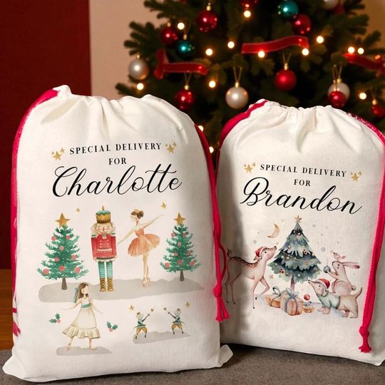 Personalized Christmas Sack | Nutcracker, Woodland Animals Design