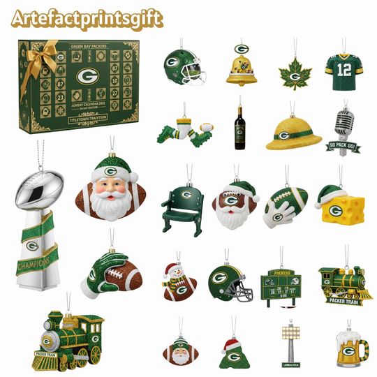 Green Bay Packers Advent Calendar 2025, 24-Day Christmas Countdown, Football Ornament Set, Mini Collectibles, Acrylic Decor