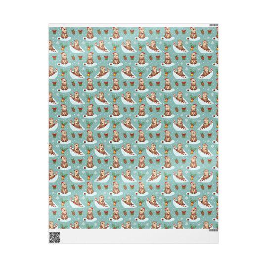 Otter Christmas Wrapping Paper | Playful Candy Cane Design