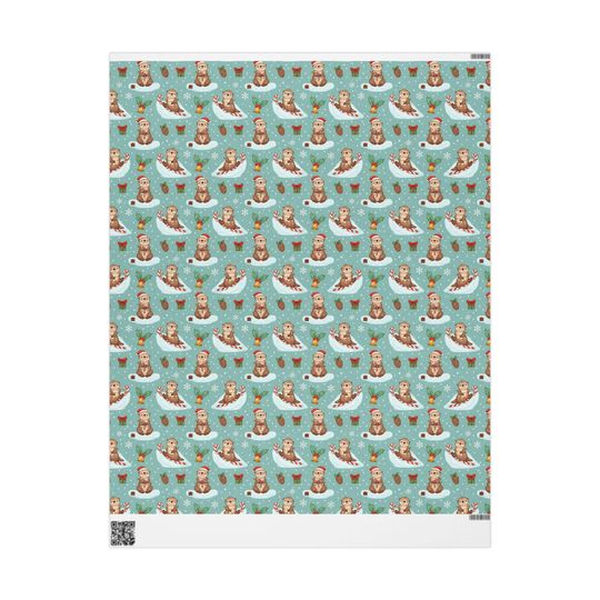 Otter Christmas Wrapping Paper | Playful Candy Cane Design