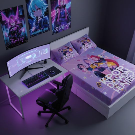 K-Pop Demon Hunters Fitted Sheet Set with Pillowcases