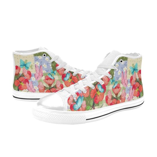 Flower And Butterfly High Top Shoes Sneakers