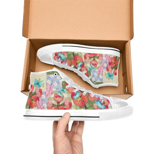 Flower And Butterfly High Top Shoes Sneakers