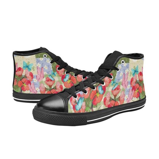 Flower And Butterfly High Top Shoes Sneakers
