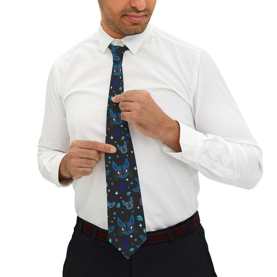 Lucario Necktie, Sleek Blue Anime Necktie, Gift for Him