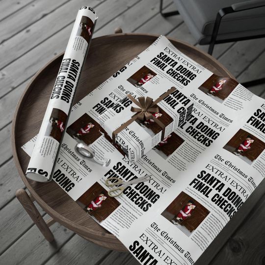 Vintage Santa's Final Check Newspaper Wrapping Paper