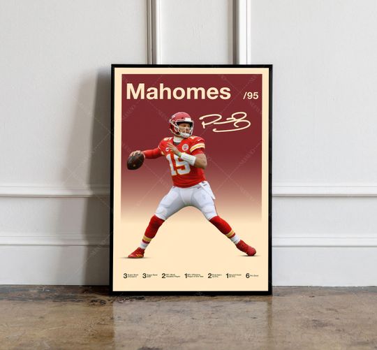 Patrick Mahomes Poster, football Poster, Motivational Poster, Mid Century Modern Art, Football Poster, Sports Poster, Bedroom Decor, Wall Art