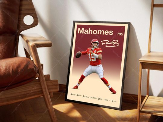 Patrick Mahomes Poster, football Poster, Motivational Poster, Mid Century Modern Art, Football Poster, Sports Poster, Bedroom Decor, Wall Art