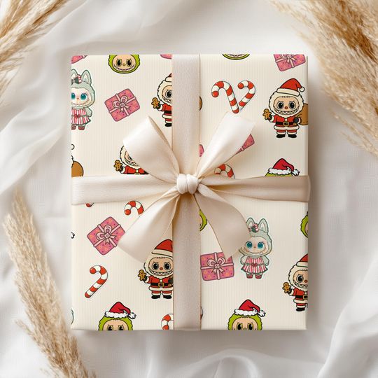 Christmas Wrapping Paper, Labubu Wrapping Paper - Cute Character Wrap