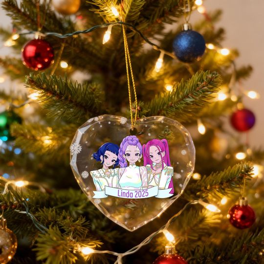 Personalised Crystal Glass K-Pop Demon Hunters Christmas Bauble Tree Decoration,Custom Name+Year Kpop Demon Hunter Ornament,Children's gifts