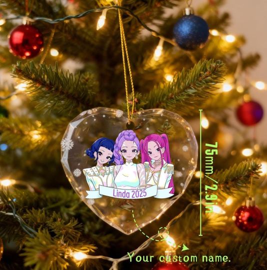 Personalised Crystal Glass K-Pop Demon Hunters Christmas Bauble Tree Decoration,Custom Name+Year Kpop Demon Hunter Ornament,Children's gifts