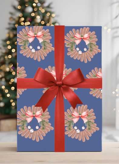 Festive Baseball-Themed Christmas Wreath Wrapping Paper