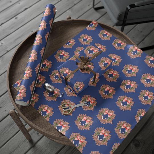 Festive Baseball-Themed Christmas Wreath Wrapping Paper