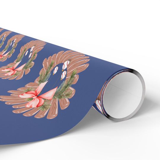 Festive Baseball-Themed Christmas Wreath Wrapping Paper