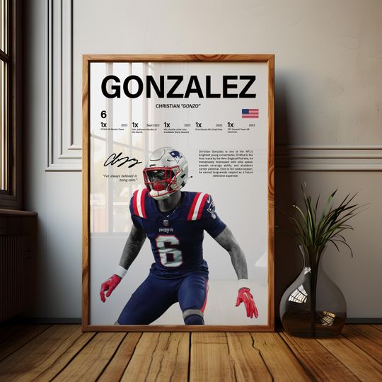 Christian Gonzalez Poster, New England Patriots Print, football Wall Art, Football Poster, Sports Decor, football Fans Gift, Sports Bedroom Art