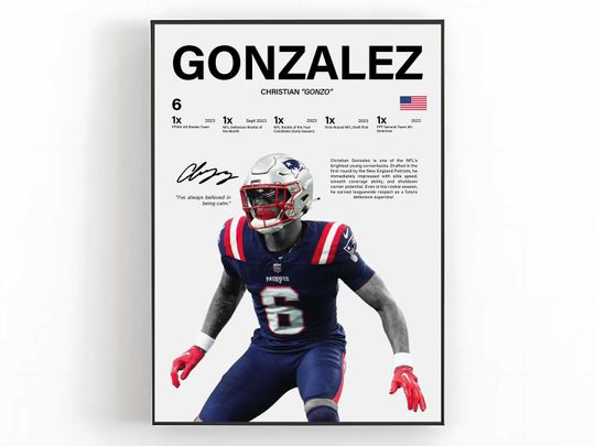 Christian Gonzalez Poster, New England Patriots Print, football Wall Art, Football Poster, Sports Decor, football Fans Gift, Sports Bedroom Art