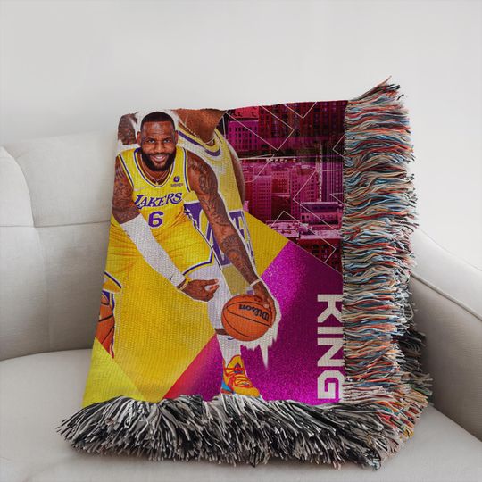 LeBron James Woven Blanket, Basketball Legend Blanket, Sports Fan Tapestry, Cozy Room Decor, Gift for Him, Game Night Blanket