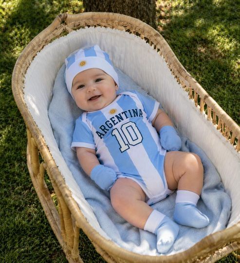 Personalized Argentina Newborn Soccer Jersey Bodysuit  Custom Name & Number Football Outfit