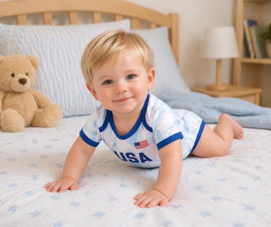 USA Baby Soccer Bodysuit  White Blue, Red Blue Infant Football Outfit, 2026 Fan Gear