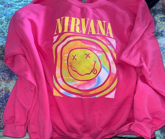 Tie Dye Band Graphic Hot Pink Smiley Face Heliconia Pink Sweatshirt
