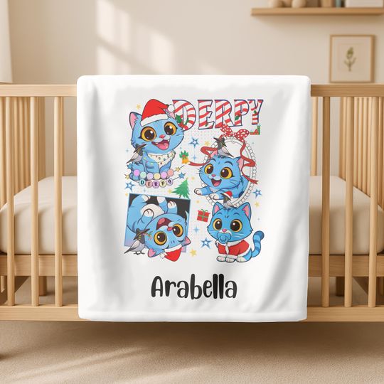Personalized Christmas Derpy Tiger Fleece Blanket for Kids