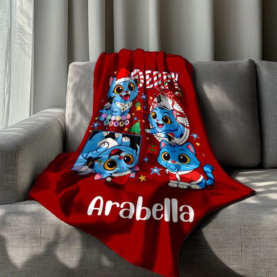 Personalized Christmas Derpy Tiger Fleece Blanket for Kids