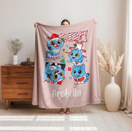 Personalized Christmas Derpy Tiger Fleece Blanket for Kids