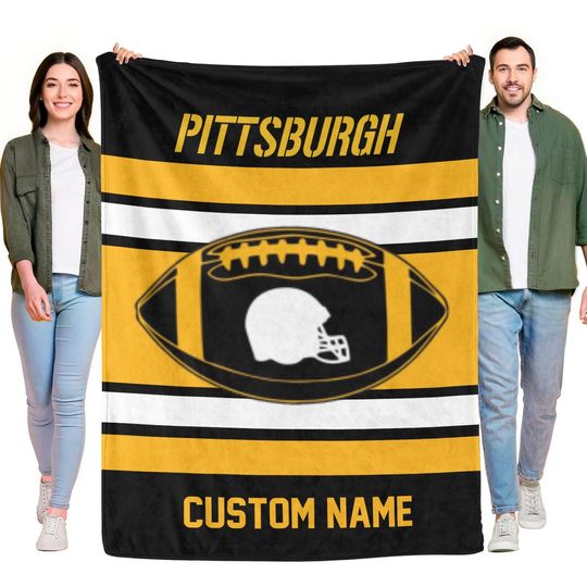 Pittsburgh Steeler Football Blanket,Custom Name,Football Fan Gift