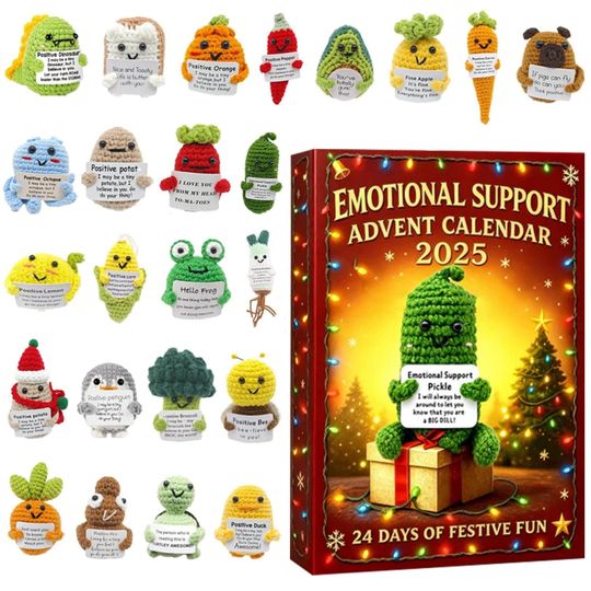 Emotional Support Advent Calendar 2025, 24 Day Crochet Doll Figurines, Vintage Christmas Ornament Countdown